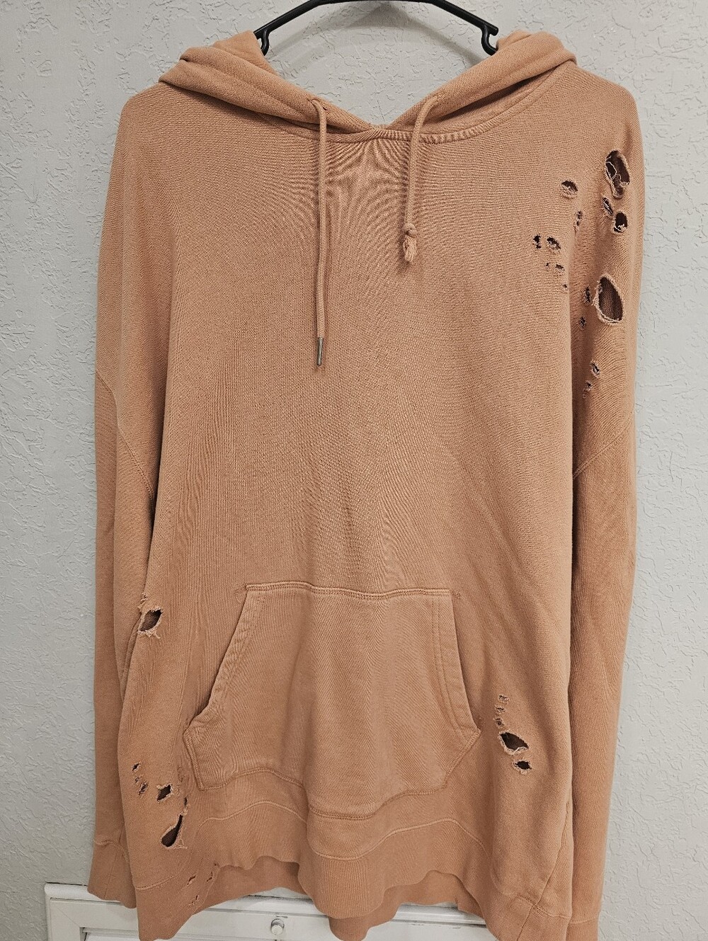 PacSun Distressed Hoodie Large Boxy Fit Oversized Faded Orange Streetwear